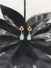 Load image into Gallery viewer, NEW golden stud earrings with dyed blue jade drops
