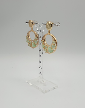 Load image into Gallery viewer, NEW golden metal stud earrings with green rhinestone elements
