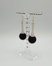 Load image into Gallery viewer, silver metal dangle earrings with black velvet beads
