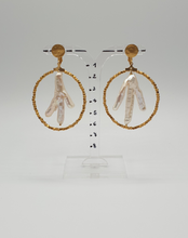 Load image into Gallery viewer, golden metal clip-on earrings with gold plated pearls and three finger pearls
