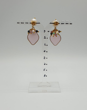 Load image into Gallery viewer, silver stud earrings with pearls and pink cabouchon rhomb
