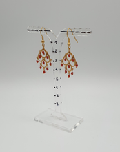 Load image into Gallery viewer, golden metal rhomb shaped earrings for holes with coral beads, small
