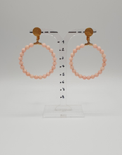 Load image into Gallery viewer, golden metal clip-on earrings with tender pink jade beads
