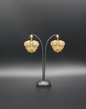 Load image into Gallery viewer, golden metal oval studs with butterfly-like element
