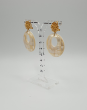 Load image into Gallery viewer, golden metal stud earrings with mother-of-pearl elements
