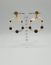 Load image into Gallery viewer, NEW clip-on earrings with flat mother-of-pearl rectangulars and black agata beads
